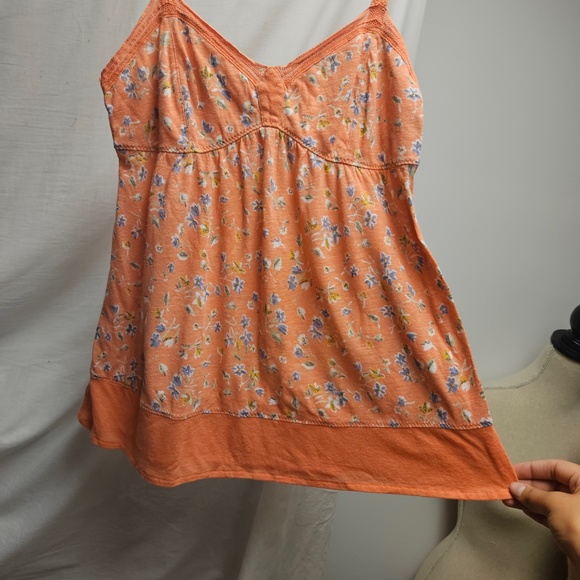 2for$20 American Eagle AE orange tank top babydoll flowers spaghetti straps - Picture 2 of 4